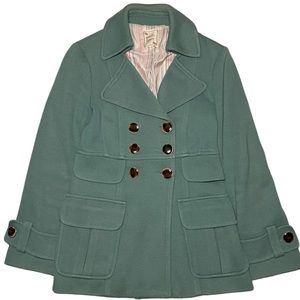 NANETTE LEPORE Womens Small Jacket Coat Blazer Green Double Breasted Long Sleeve